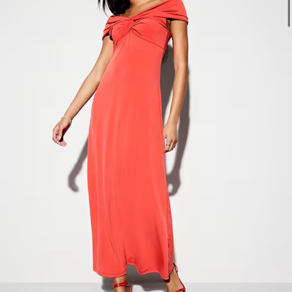 Elegant Coral Off-Shoulder Dress